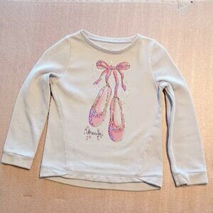 Sonoma Girls top size 7, gray sweatshirt w/pink sequence ribbon and ballet shoes